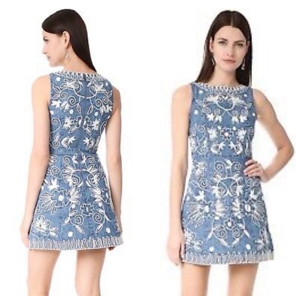 Alice + Olivia Lindsey Chambray Embroidered Dress